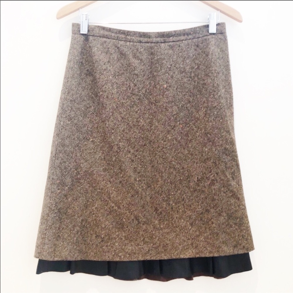 Laundry Shelli Segal Brown Tweed Skirt Ruffle 4